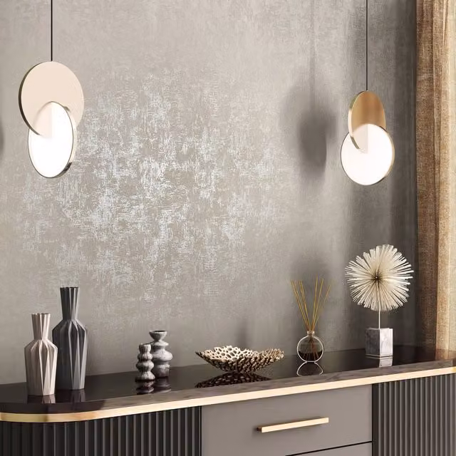 Galerie Industrial Effects Weathered Metallic Sheen Wallpaper in Beige and Silver