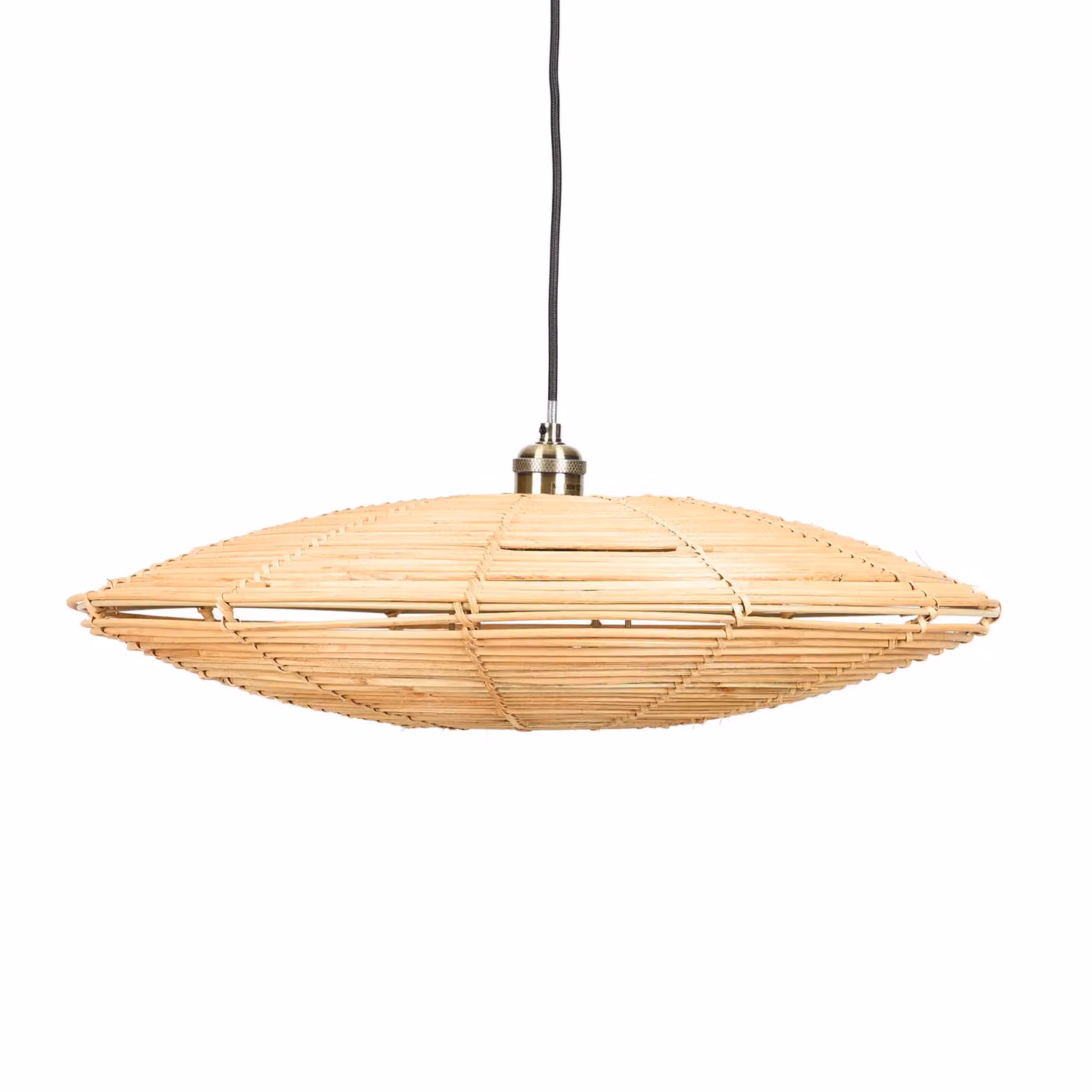 Dibor Extra Wide Boho Rattan Ceiling Light Shade in Beige and Wood, H 14 cm x D 55 cm – 2
