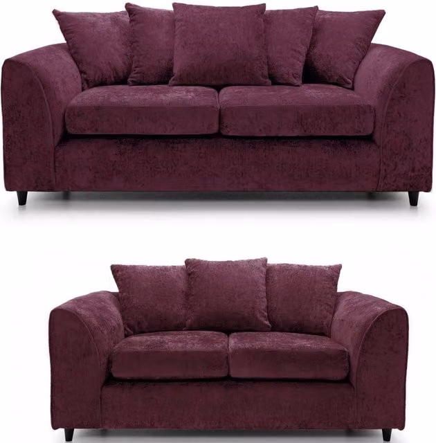 LUXURY LIFE Dylan Chenille Fabric Sofa Set in Aubergine