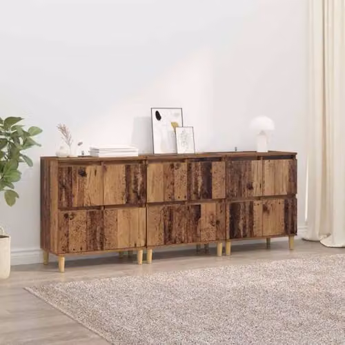 vidaXL Set of 3 Modern Sideboards in Brown Old Wood, W/D/H: 60 x 35 x 70 cm – 2