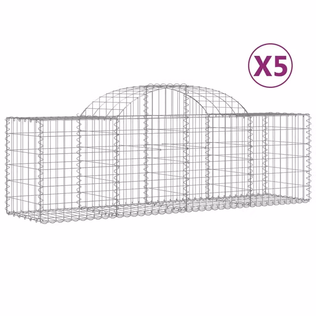 Berkfield Home Arched Gabion Baskets, 5 Piece Set, Silver Galvanised Steel, W: 200 cm, D: 50 cm, H: 60-80 cm – 2
