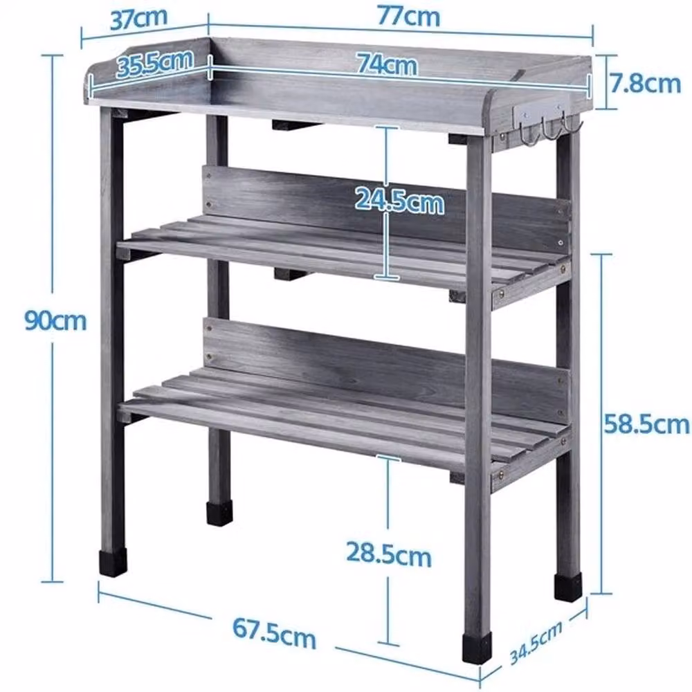 Kelvenix Grey Wooden Garden Potting Bench Table W/D/H: 90 x 37 x 37 cm – 2