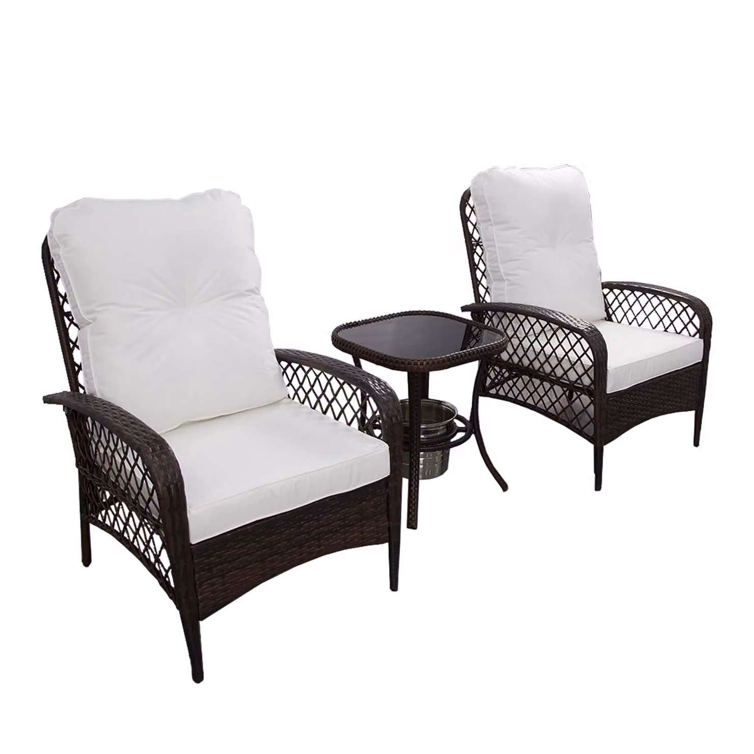 FURNITURE ONE 3 Piece Brown Garden Bistro Set with Glass Table and Ice Bucket – 2