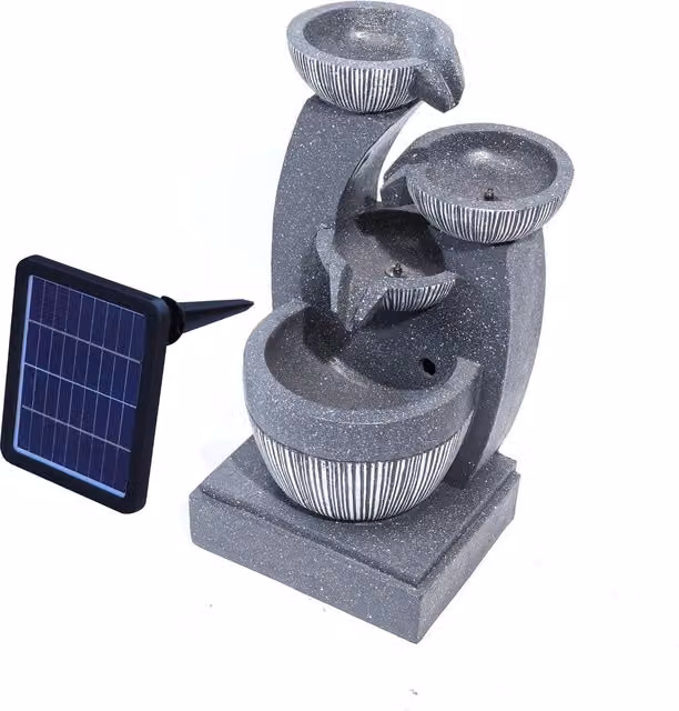 Darphe Solar Powered 4 Bowl Cascade Garden Water Fountain in Grey