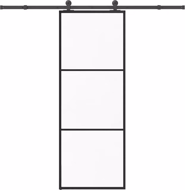 Berkfield Home Modern Sliding Door with Hardware Set, Black ESG Glass and Aluminium, W: 76 cm, H: 205 cm