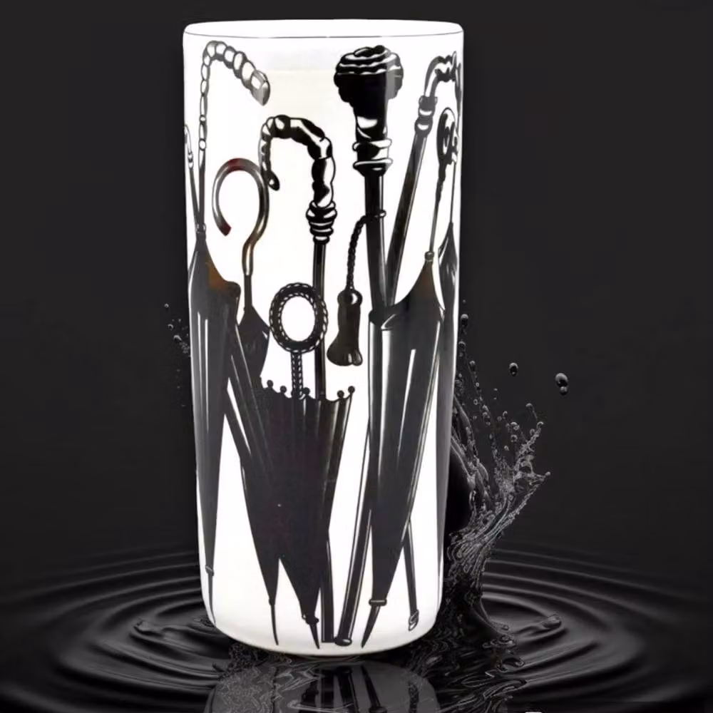 Minster Round Ceramic Umbrella Stand Vase in Black and White, W: 20 cm, D: 20 cm, H: 46 cm – 2