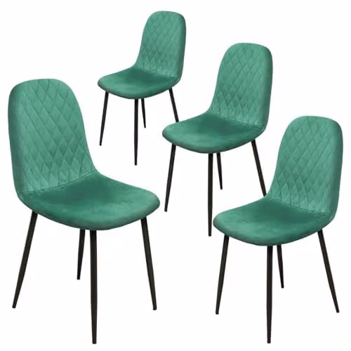 Alivio Set of 4 Green Velvet Dining Chairs with Ergonomic Curved Backrests and Metal Legs – 1