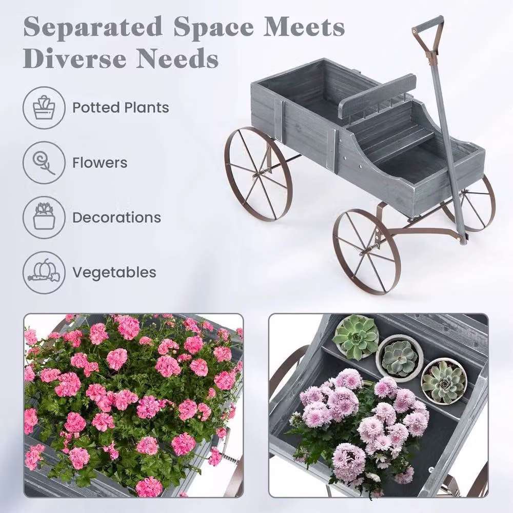Kelvenix Wood Wagon Flower Planter in Grey – 4