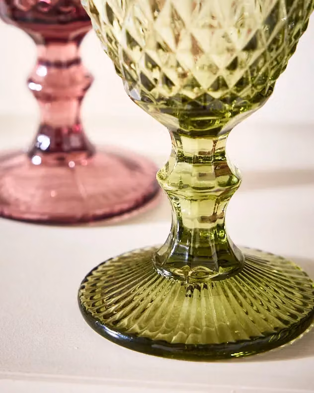 Dibor Set of 4 Multicolour Diamond Embossed Wine Glasses, 340ml per glass – 5