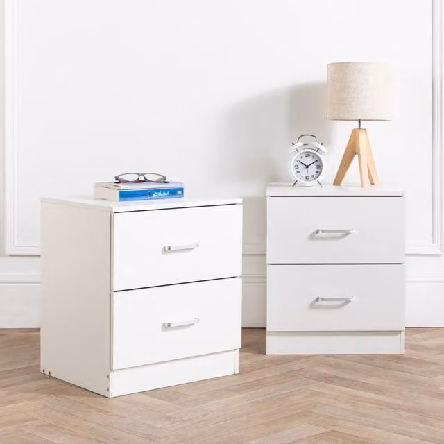 Home Treats Minimalist MDF Wood Matt Bedside Cabinet in White or Black