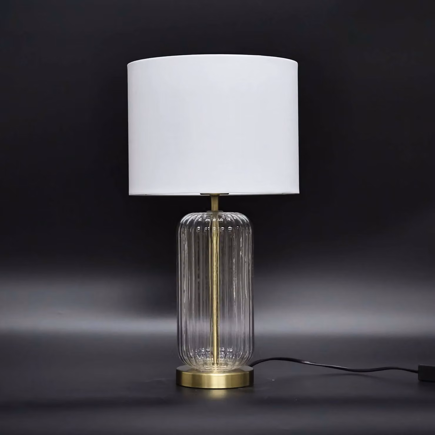 First Choice Lighting Set of 2 Walpole Fluted Glass and Brass Table Lamps with Beige Fabric Shades in Bronze – 3