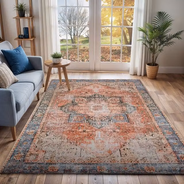 Livabliss Amelie Washable Terracotta Vintage Boho Living and Dining Room Rug, W: 200 cm, D: 275 cm