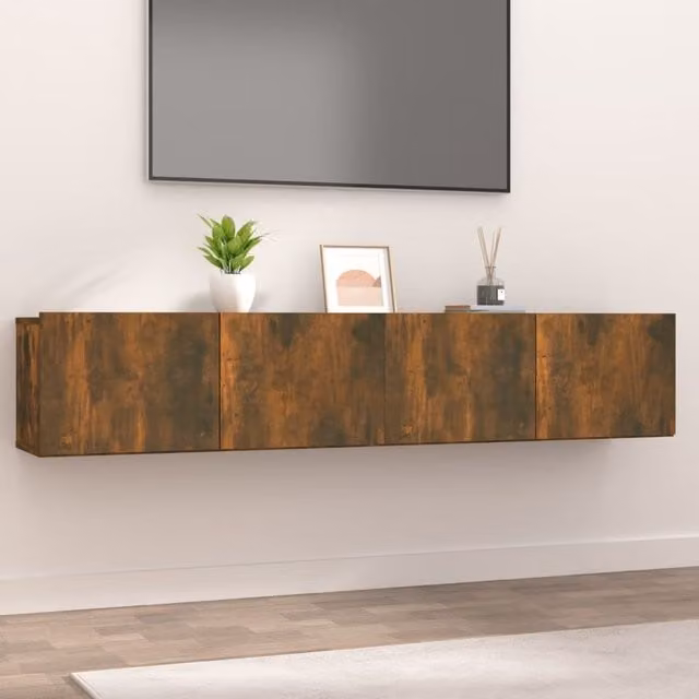 Berkfield Home Set of 2 Smoked Oak TV Cabinets in Brown, W/D/H: 80 x 30 x 30 cm