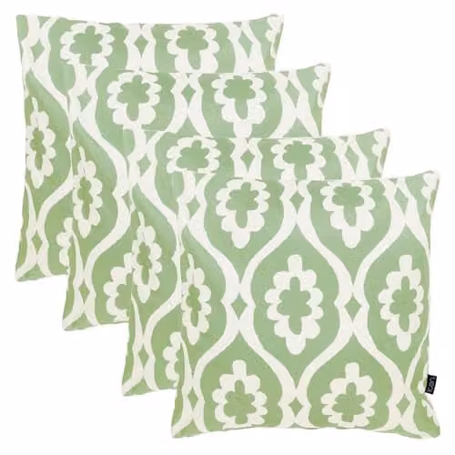 icon Set of 4 Green Graphic Printed Indoor Outdoor Square Cushions with Hollow Fibre Filling