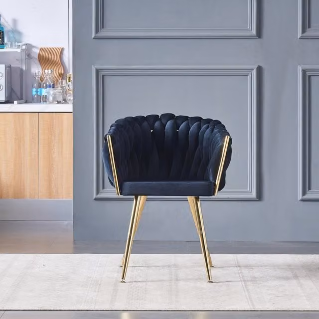 Life Interiors Set of 2 Roma Knot Velvet Dining Chairs in Black with Gold Metal Legs