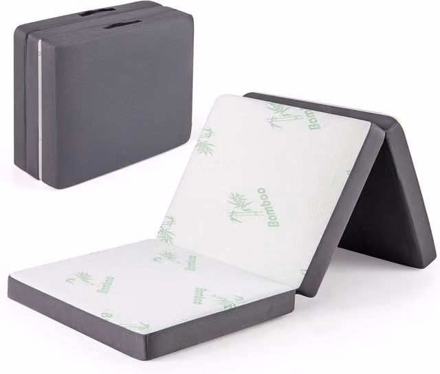 Costway Grey Bamboo Tri-Fold Comfort Foam Mattress with Removable Cover