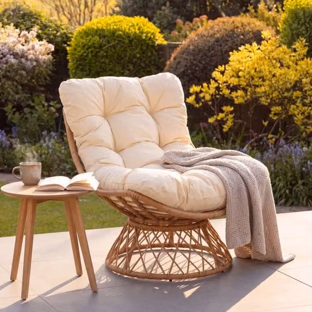 Artemis Home Arden Beige Polyrattan Swivel Papasan Lounge Chair with Cushions – 1
