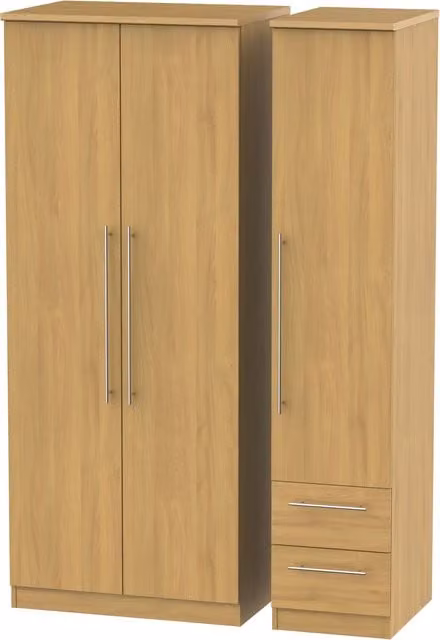 2 U Carlton Triple Plain Wardrobe with Drawer in Natural