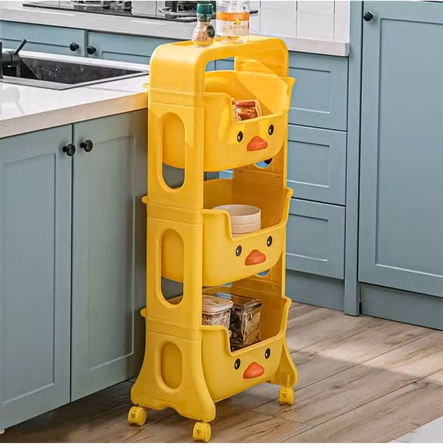 Living and Home 3-Tier Rolling Toy Storage Rack Trolley Cart in Yellow