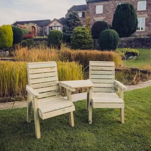 Churnet Valley Garden Furniture Ltd Clover Love Seats with Angled Tray in Brown, W170 x L75 x H100 cm