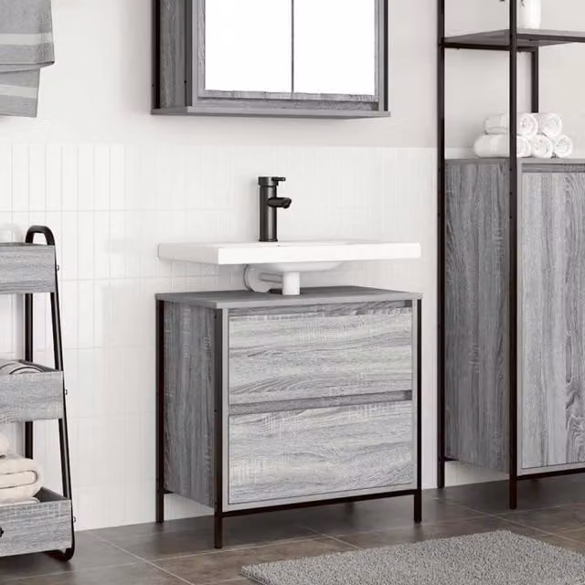 Berkfield Home Bathroom Basin Cabinet with Drawers, Grey Sonoma, W: 60 cm, D: 34.5 cm, H: 60 cm