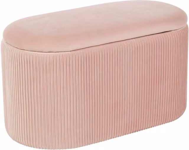 Home Source Aurora Velvet Pleated Design Oval Storage Ottoman in Soft Pink