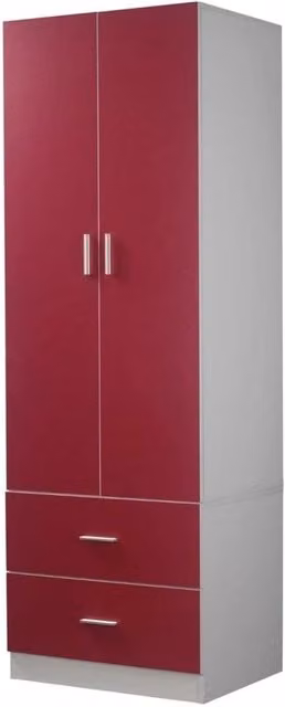 FORGEVIO Pink Wooden Compact Wardrobe with 2 Doors and 2 Integrated Drawers – 1