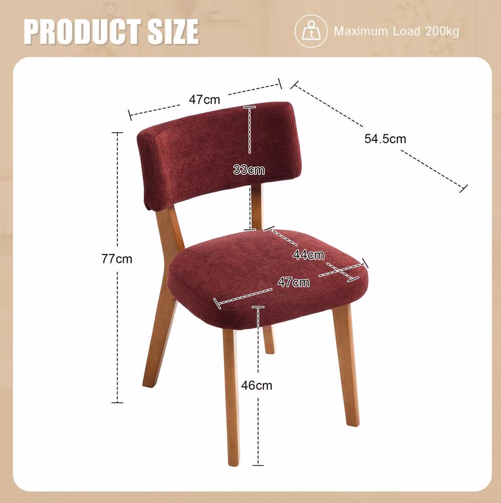 STILVORA Mid-Century Dining Chair with Solid Wood Frame and Red Linen Upholstery – 2