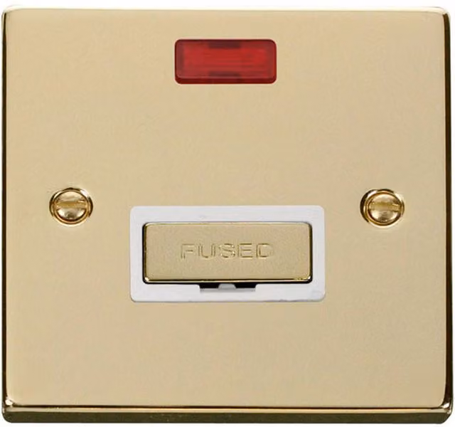 SE HOME White and Polished Brass Surface Mounted 13A Fused Ingot Connection Socket with Neon