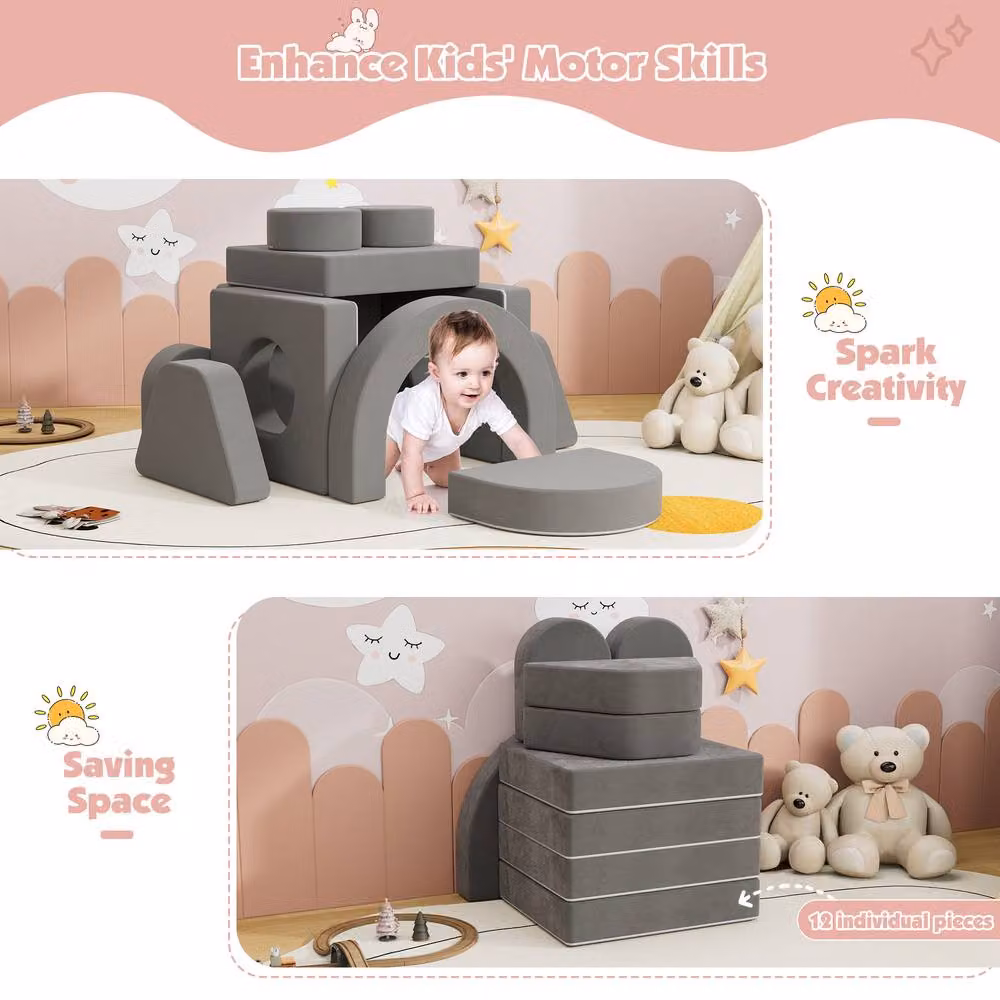 KEEPREAPER Soft Modular Kids Play Couch with Scatter Cushions, Double, Dark Grey – 4