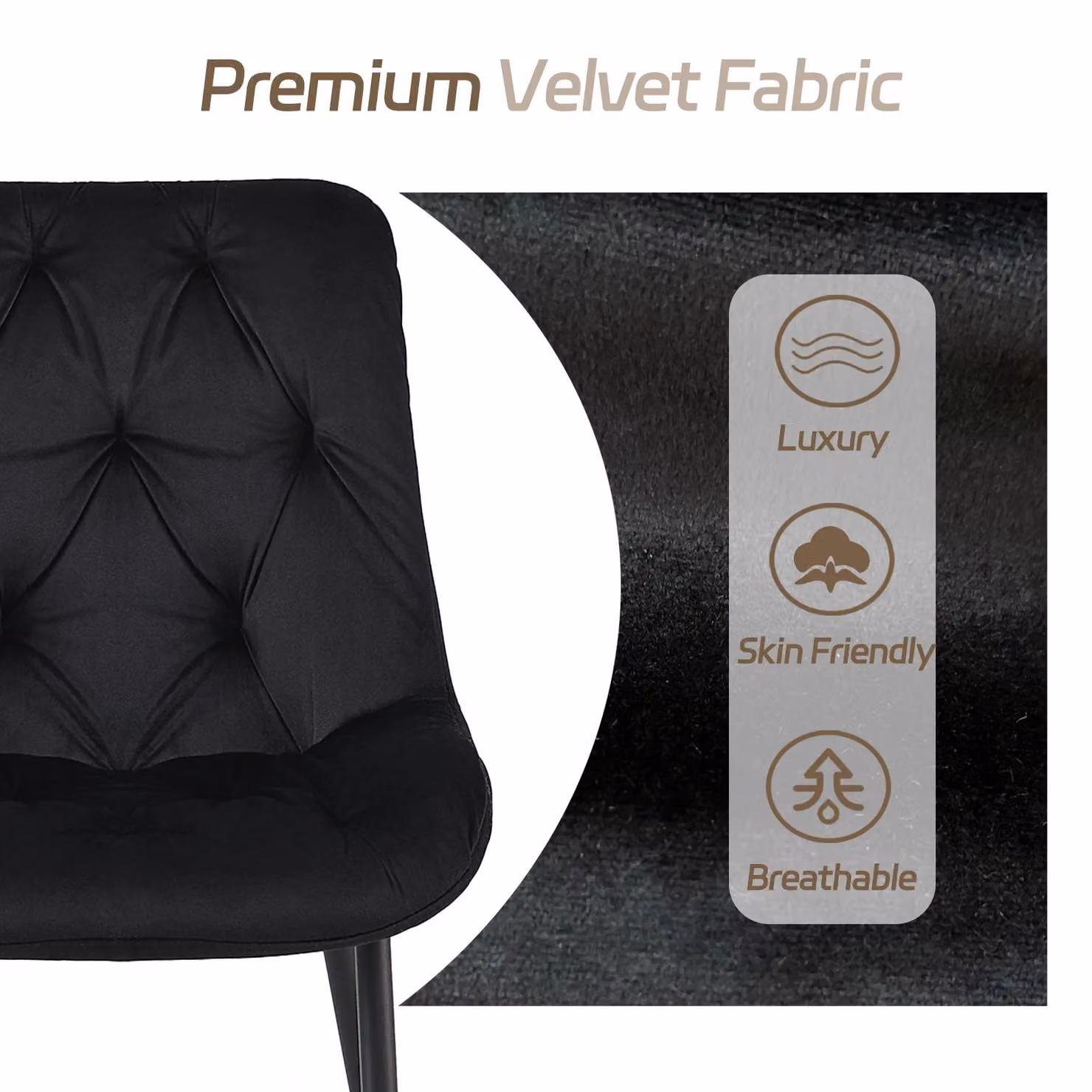 SONARA Modern Set of 4 Black Velvet Dining Chairs with Ergonomic Upholstered Seats and Metal Legs – 4