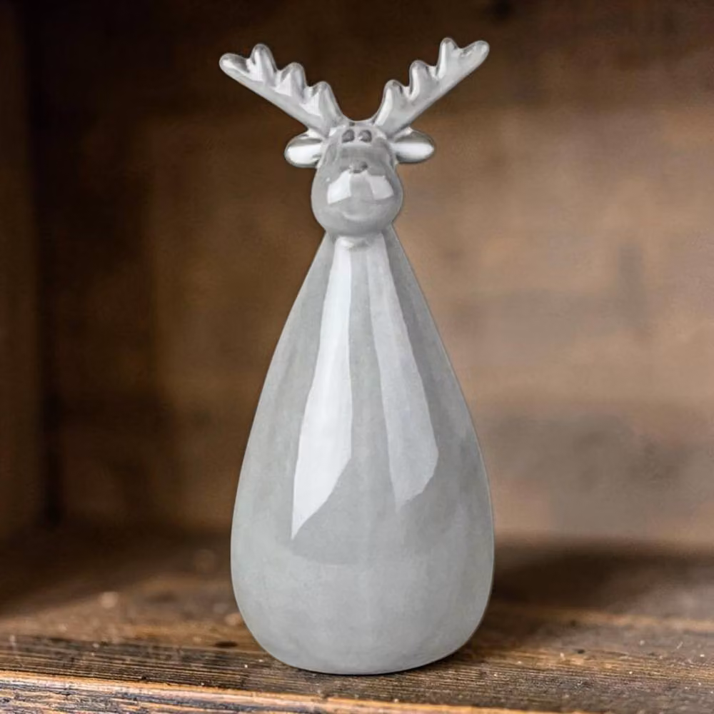 Four Candle Grey Glazed Ceramic Reindeer Christmas Tabletop Decoration, Height: 17 cm – 2