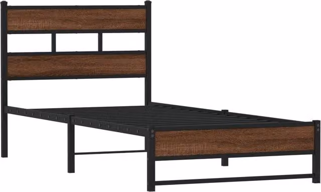 Berkfield Home Metal Bed Frame in Brown Oak, W/D/H: 100 x 200 cm – 1