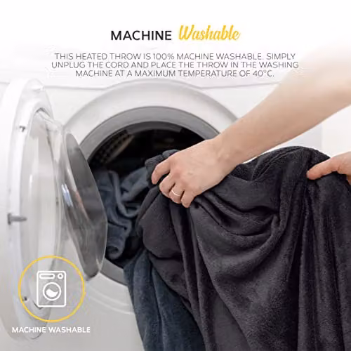 MONHOUSE Black Fleece Heated Electric Throw with 9 Heat Settings and Timer, W/D/H: 130 x 160 cm – 6