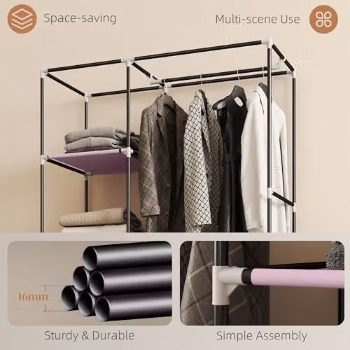 HOMCOM Pink Fabric Wardrobe with Hanging Rail and Internal Shelves, W/D/H: 103 x 43 x 162.5 cm – 4