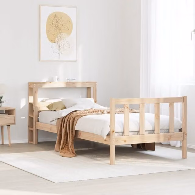Berkfield Home Single Solid Wood Pine Bed Frame in Brown, W/D/H: 90 x 190 cm