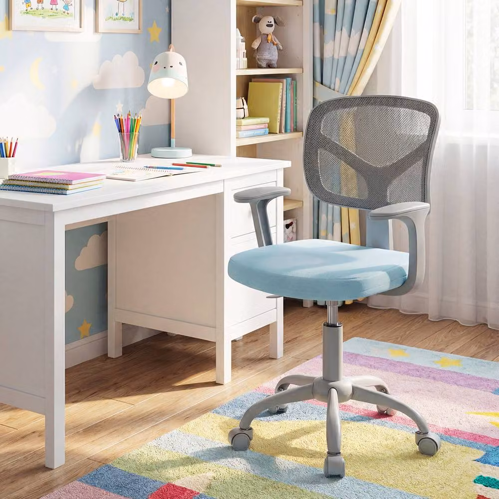 Costway Blue Mesh Kids Study Chair with Armrests and Swivel Castors – 2