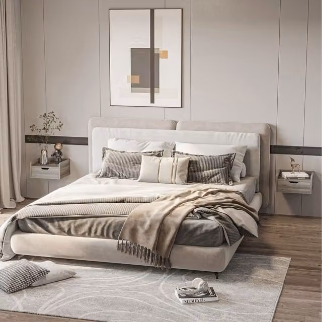 HOMCOM Set of 2 Wall Mounted Floating Nightstands in Grey