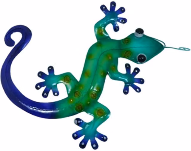 On Trade Winds Metal Gecko Wall Art in Green and Purple