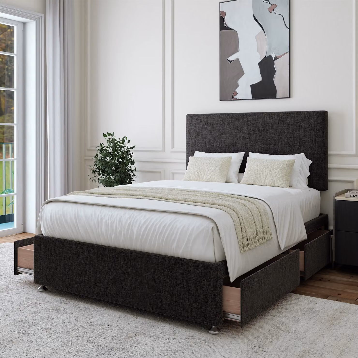 Bedmaster Linen 4 Drawer Divan Base and Plain Headboard in Purple and Grey, W/D/H: 120 x 200 cm