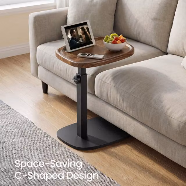 VASAGLE Height Adjustable C-Shaped Sofa Side Table in Brown