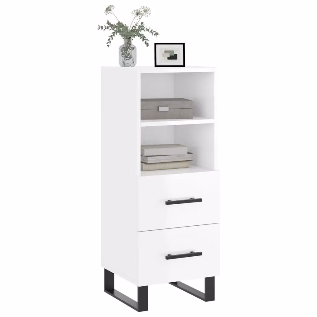 Berkfield Home Modern High Gloss White Sideboard in Engineered Wood W/D/H: 34.5 x 34.5 x 90 cm – 2