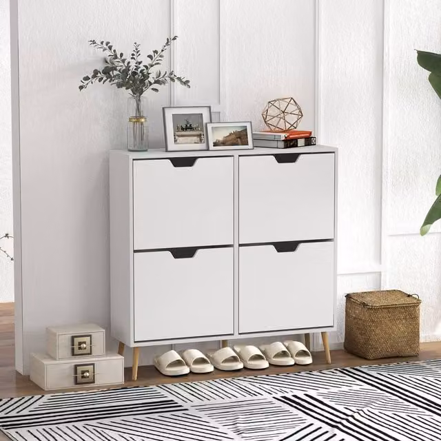 KORVIXA White Scandinavian Shoe Storage Cabinet with 4 Tilting Compartments, W: 100 cm, H: 95 cm