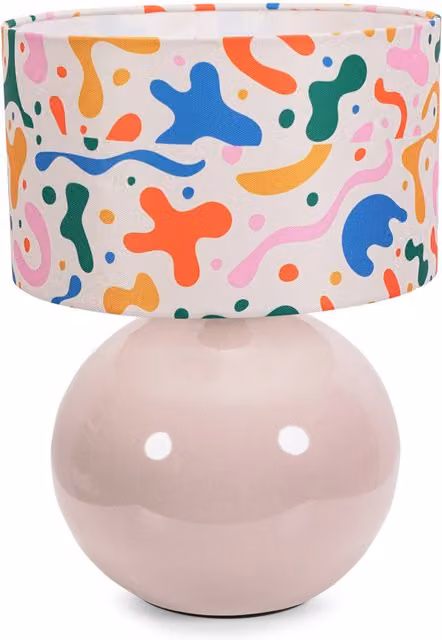 ValueLights Bosco Stone Table Lamp with Multicolour Yellow Abstract Ceramic and Fabric Shade