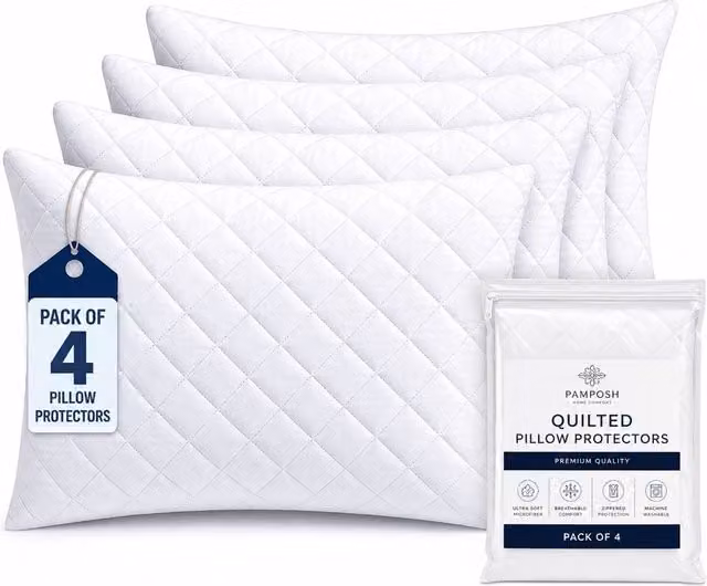Grace White Quilted Microfibre Pillow Protector with Zipper Closure, Standard Size, Pack of 4