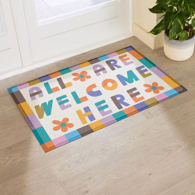 Artsy Mats Elizabeth Olwen All Are Welcome Here Indoor/Outdoor Doormat, Beige and Multicolour, W: 90 cm, D: 60 cm – 1