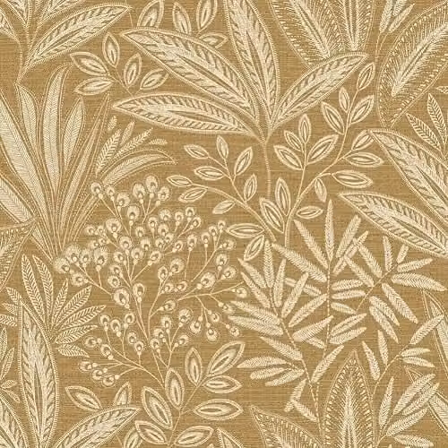 Crown Sahara Leaf Ochre Botanical Floral Washable Wallpaper Roll
