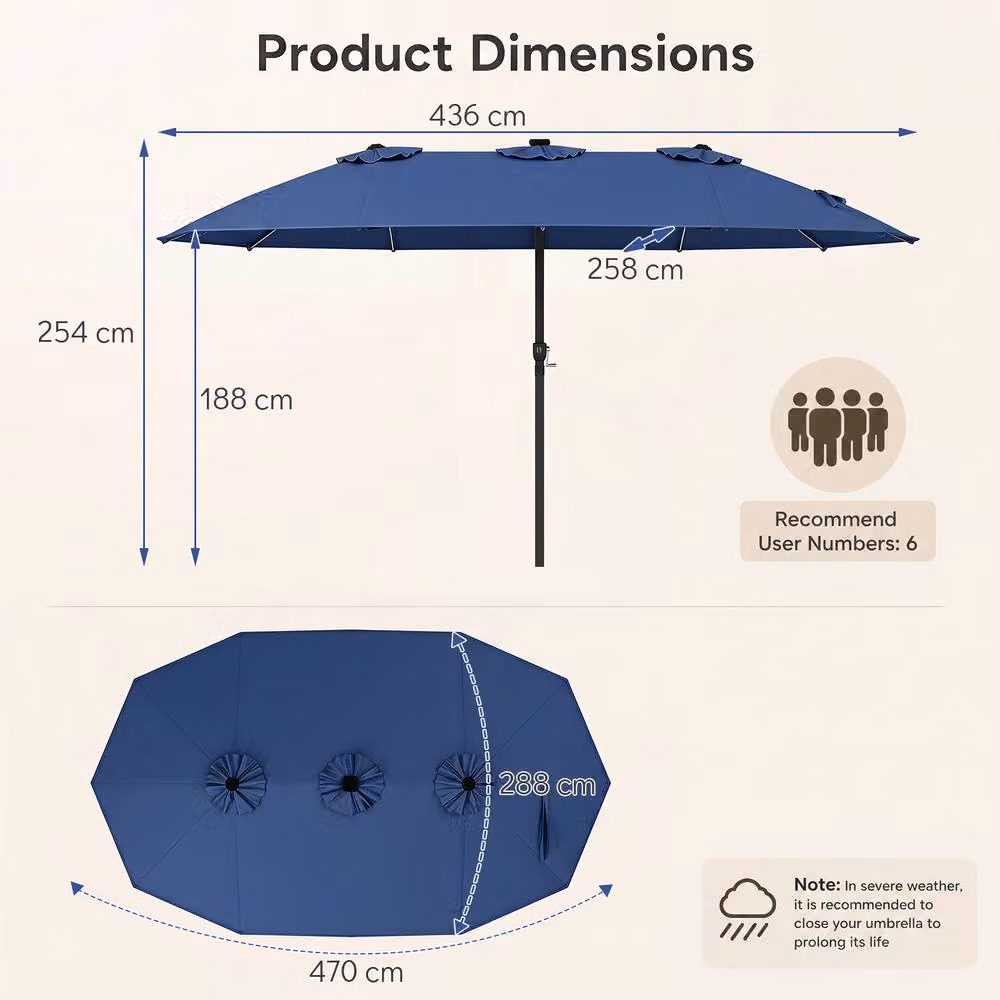Gymax Blue Double-Sided Large Rectangular Market Parasol Umbrella, W: 457.2 cm x D: 254.0 cm – 2