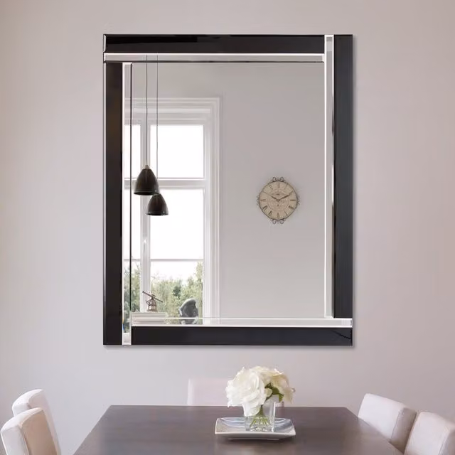 Mirror Outlet Black Double Bevelled Rectangular All Glass Hanging Mirror, W: 144.0 cm, H: 115.5 cm