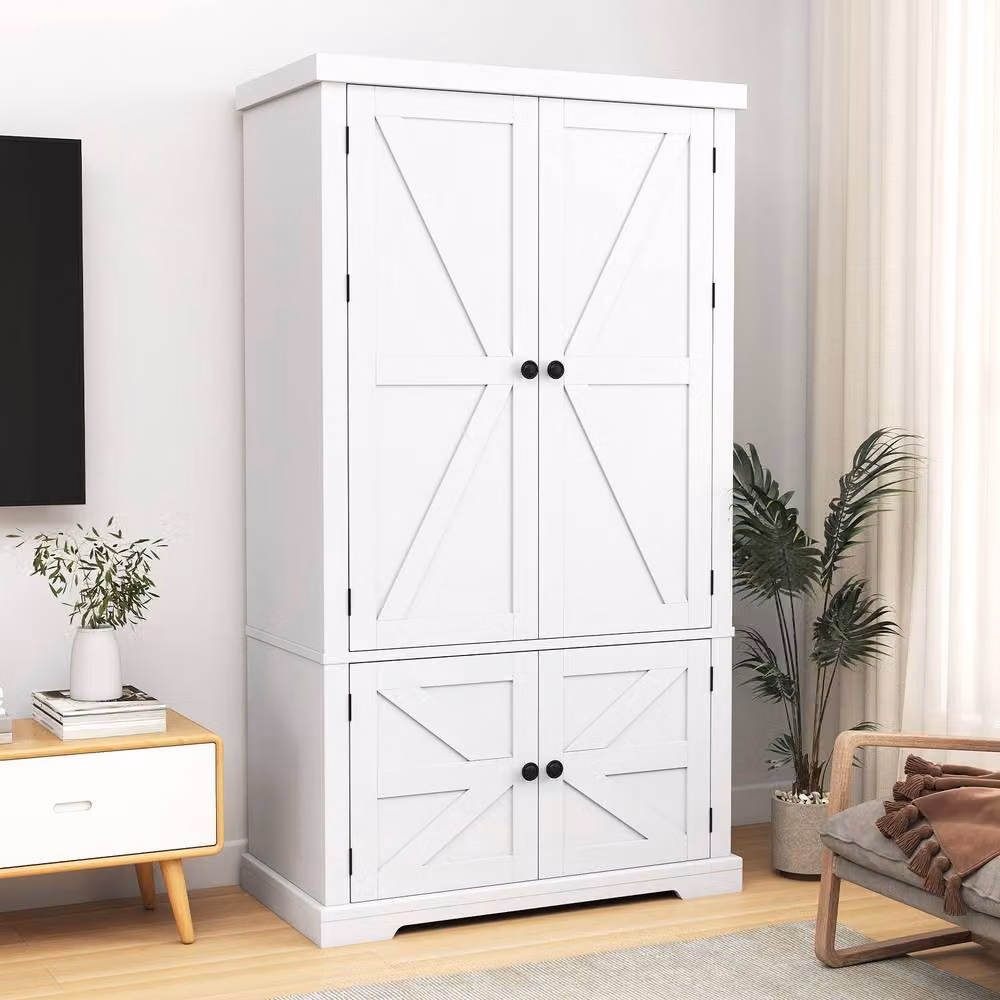 Costway White Freestanding 4-Door Pantry Cabinet Tall Kitchen Cupboard, Height: 139 cm – 3